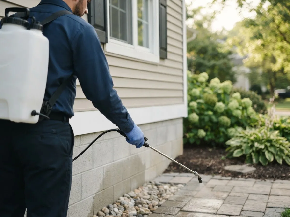 Pest control technician inspecting a home in Aurora, WV